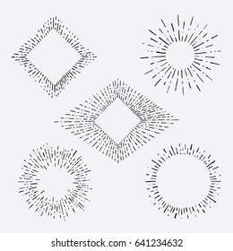 Hand drawn sun burst, vector illustration isolated on white background