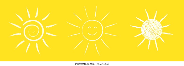 Hand drawn sun - collection of cute icons. Vector.