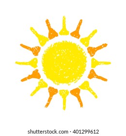 Hand Drawn Sun. Decorative element for children books, scrapbooking, birthday card, summer party poster, vacation destination flyer. Vector illustration
