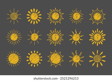 Hand drawn sun doodle drawing vector