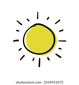 Hand drawn sun doodle line. Vector illustration.