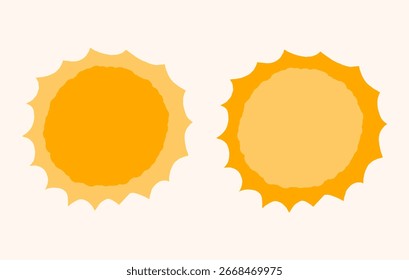 Dibujado a mano sol doodle set, garabato amarillo icono del sol, dibujos de los niños colección en color amarillo y naranja, signo de Clima caliente.