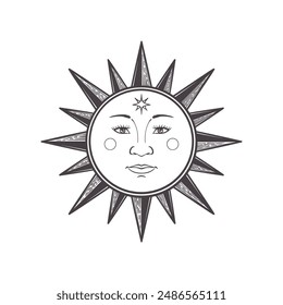 Hand drawn of sun esoteric symbol. Alchemy mystical magic elements isolated on white background.