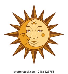 Hand drawn of sun esoteric symbol. Alchemy mystical magic elements isolated on white background.