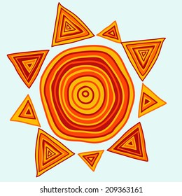 Hand Drawn Sun In Ethnic Style, Vector Illustration