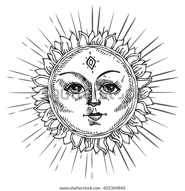 Hand Drawn Sun Face Starburst Stylized Stock Vector (Royalty Free ...