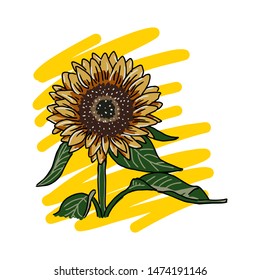 Hand drawn sun flower logo, vector illustration