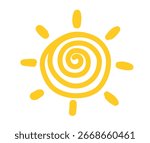 Hand drawn Sun icon. Doodle children drawing. Solar icon. weather sign. Vector illustration