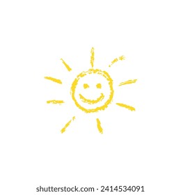 Hand drawn sun icon. Doodle kids drawing element. Vector illustration isolated on white background.