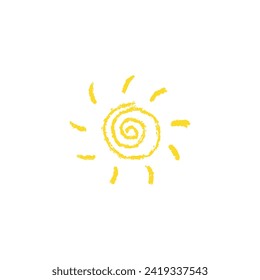 Hand drawn sun icon. Doodle kids drawing element. Vector illustration isolated on white background.