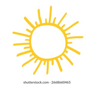 Sol desenhado à mão. Conjunto do ícone do Sol. Desenhando crianças rabiscar. Ícone solar. Sinal meteorológico. Ilustração vetorial