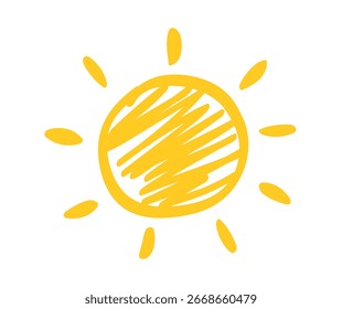 Hand drawn Sun icon. Doodle children drawing. Solar icon. weather sign. Vector illustration