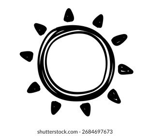 Icono de sol dibujado a mano. Doodle niños dibujando. Ilustración vectorial