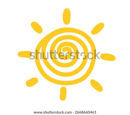 Hand drawn Sun icon. Doodle children drawing. Solar icon. weather sign. Vector illustration