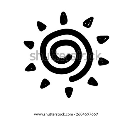 Hand drawn sun icon. Doodle children drawing. Vector illustration