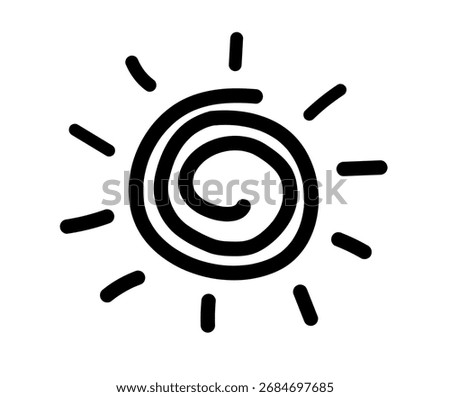 Hand drawn sun icon. Doodle children drawing. Vector illustration