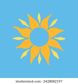 Icono de sol dibujado a mano aislado sobre fondo azul. Dibujado a mano vector arte