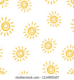 Hand drawn sun icon seamless pattern background. Business concept vector illustration. Handdrawn sunshine symbol pattern.