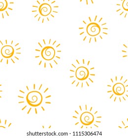 Hand drawn sun icon seamless pattern background. Business concept vector illustration. Handdrawn sunshine symbol pattern.