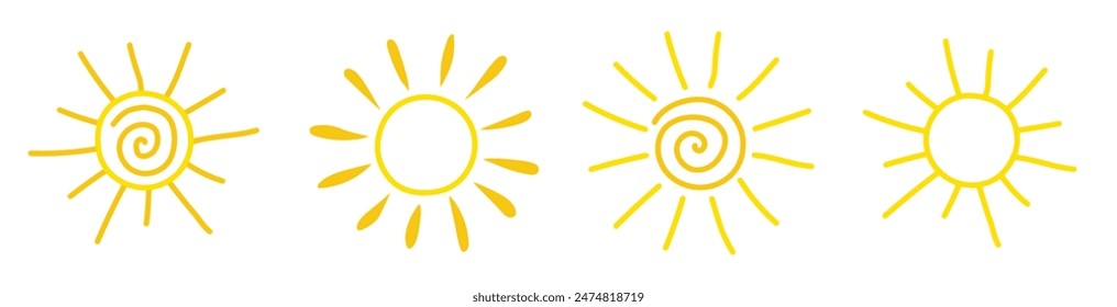 Hand drawn sun icon set. Vector illustration