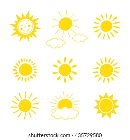 Hand drawn sun icon set. Vector illustration.