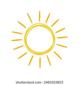 Hand drawn sun icon. Summer element in cartoon style. Vector illustration