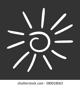 Hand drawn sun icon. Vector illustration isolated on black background.