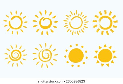 Hand drawn Sun icon vectors isolated on white background. Sunset icon collection. Sunrise icon collection. Sun Shine Ray Set.  - Shutterstock ID 2300286823
