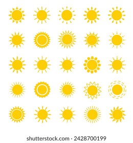 Hand drawn Sun icon vectors isolated on white background. Sunset icon collection.