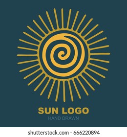 Hand drawn sun illustration.
Sun logo or icon design template.