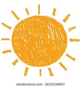 Hand getrokken zon geïsoleerd op witte achtergrond. Leuk natuur zomer element. Zon, warmte-icoon met stralen