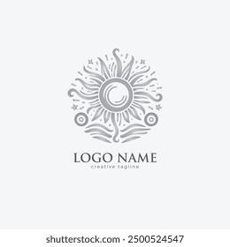 Hand drawn sun logo, sun fully editable vector template
