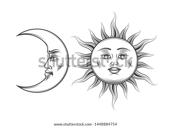 Hand Drawn Sun Moon Human Cartoon Stock Vector Royalty Free