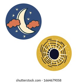 hand drawn sun and moon vector logo. vector illustration
