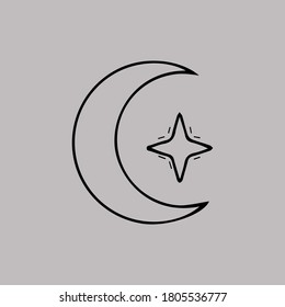 Hand drawn sun, new moon and star for anti stress colouring page. Pattern for coloring book. Illustration in zentangle style. Monochrome variant. Ethnic background.