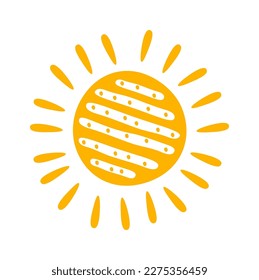 Hand drawn sun with ornament and rays flat icon. Vector illustration