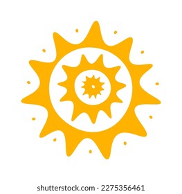 Hand drawn sun with ornament and rays flat icon. Vector illustration