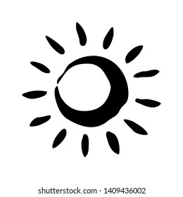 Hand drawn Sun painted with ink brush, isolated on white background. Vector illustration.