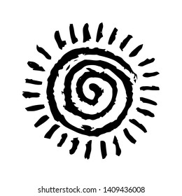 Hand drawn Sun painted with ink brush, isolated on white background. Vector illustration.