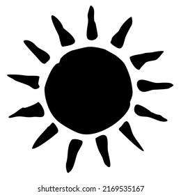 Hand drawn Sun painted with ink brush, isolated on white background. Vector illustration.