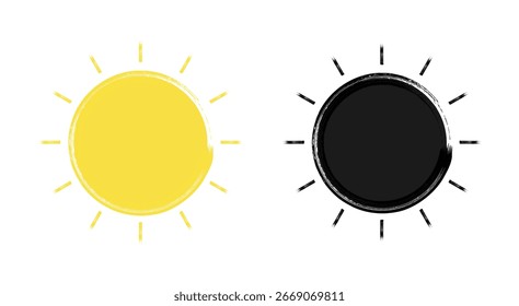 Dibujado a mano Sol pintado con pincel de tinta 