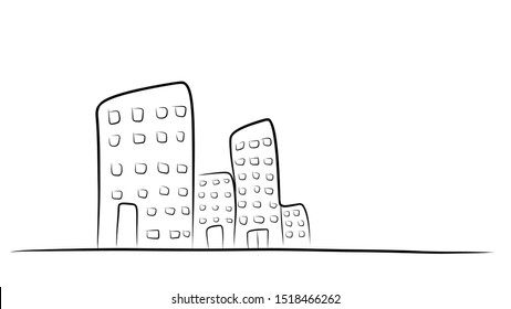 hand drawn sun and rain mountain urban city scene outline doodle pencil sketch vector illustration