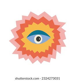 Sol dibujado a mano con un elemento vintage del ojo del arcoiris, vector del cliparte del boho vectorial sobre fondo blanco 