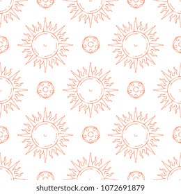 Hand drawn sun seamless pattern. Abstract summer seamless texture design. Vector illustration