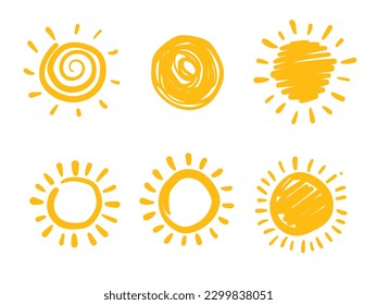 Hand drawn sun. set of sun vector illustration