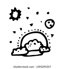 Hand Drawn sun, sky, clouds and stars doodle. Sketch style icon. Decoration element. Isolated on white background. Flat design. Vector illustration.