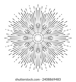 Hand drawn Sun, sunburst, starburst, light rays in line art. Bohemian symbol bursting sun rays. Magic talisman, antique style, boho, tattoo, logo. Vector illustration isolated on white background