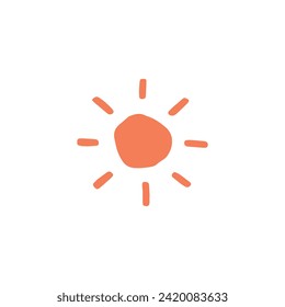 Hand drawn sun symbol. Abstract logo and print design template. Doodle vector icon isolated on white background.