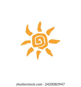 Hand drawn sun symbol. Abstract logo and print design template. Doodle vector icon isolated on white background.