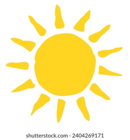 Hand drawn sun symbol. Round sign for sunshine hand painted with paint in grunge style. Vector illustration isolated on white background